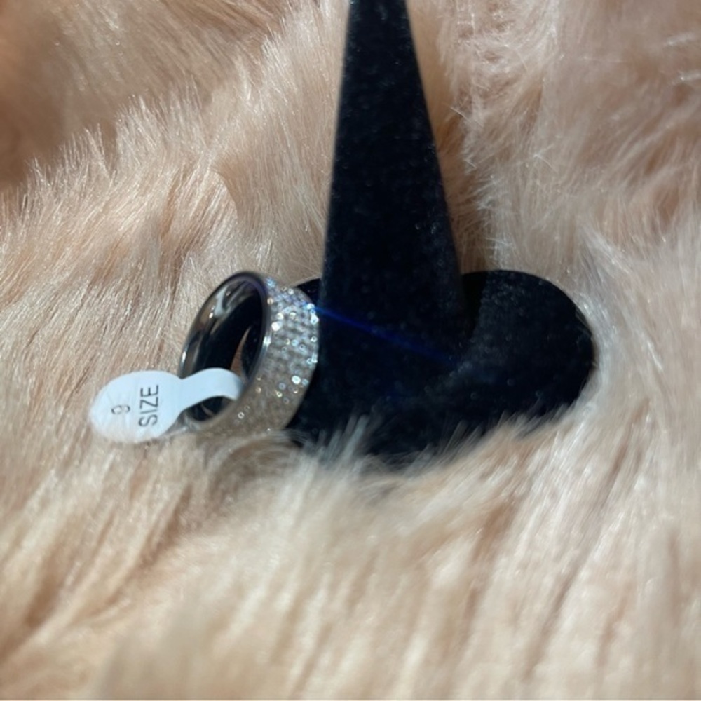 💖 Fashion Titanium Steel Geometric‎ Full "Diamond Imitation" Ring Size 7,8,9